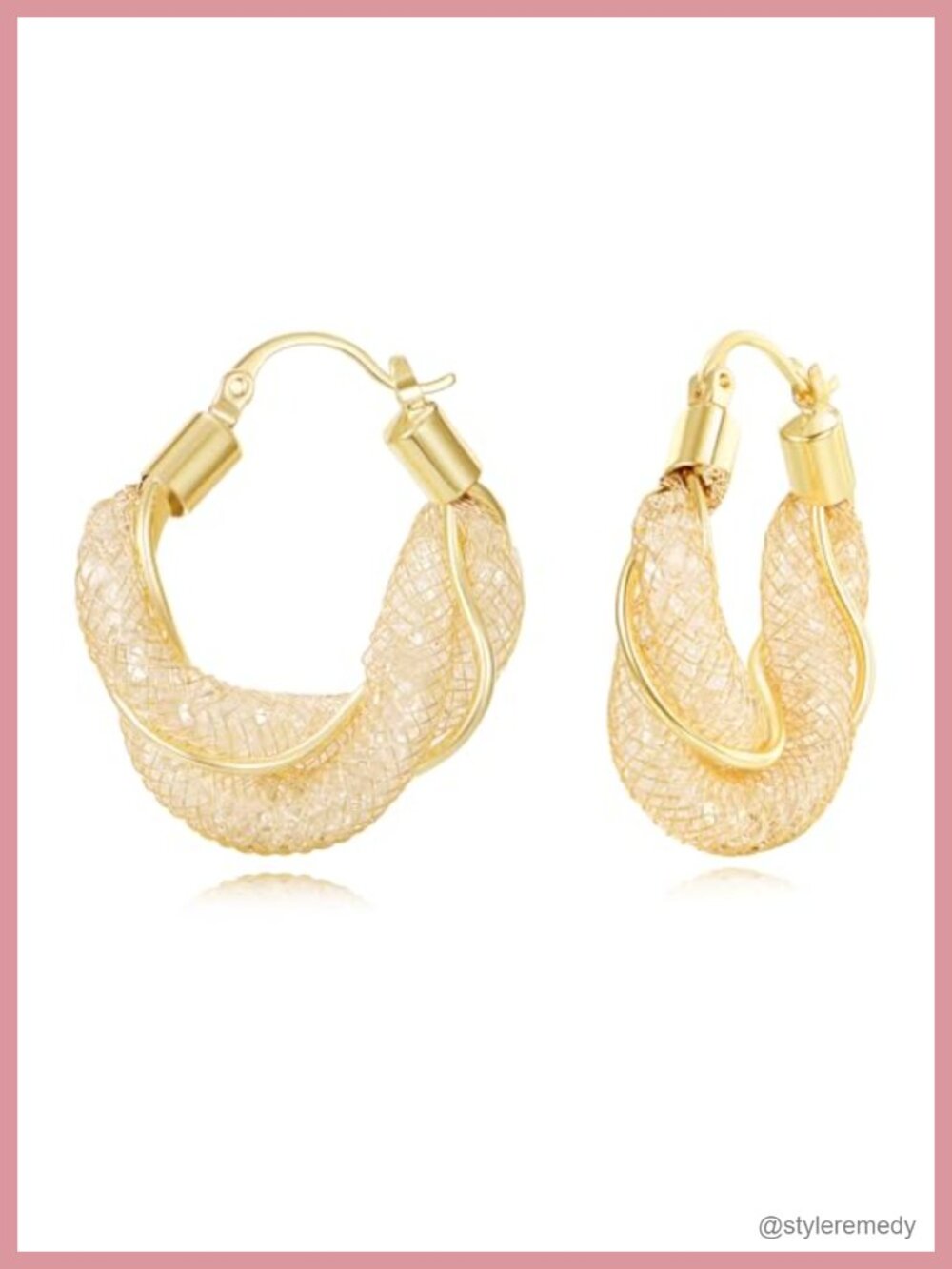 14K Gold Plated Mesh Hoop Earrings Crescent Moon Statement